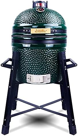 London Sunshine Ceramic Kamado Charcoal BBQ Grill and Smoker, Stainless Steel Grates -15" Ceramic with Tall Stand (BLACK)