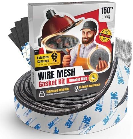Wire Mesh Gasket Kit Fit for Kamado Joe Classic - 150" Fiberglass Gasket Replacement Kit - Fit for Big Green Egg - Kamado Accessories & Replacement Parts - Smoker Gasket Seal : P