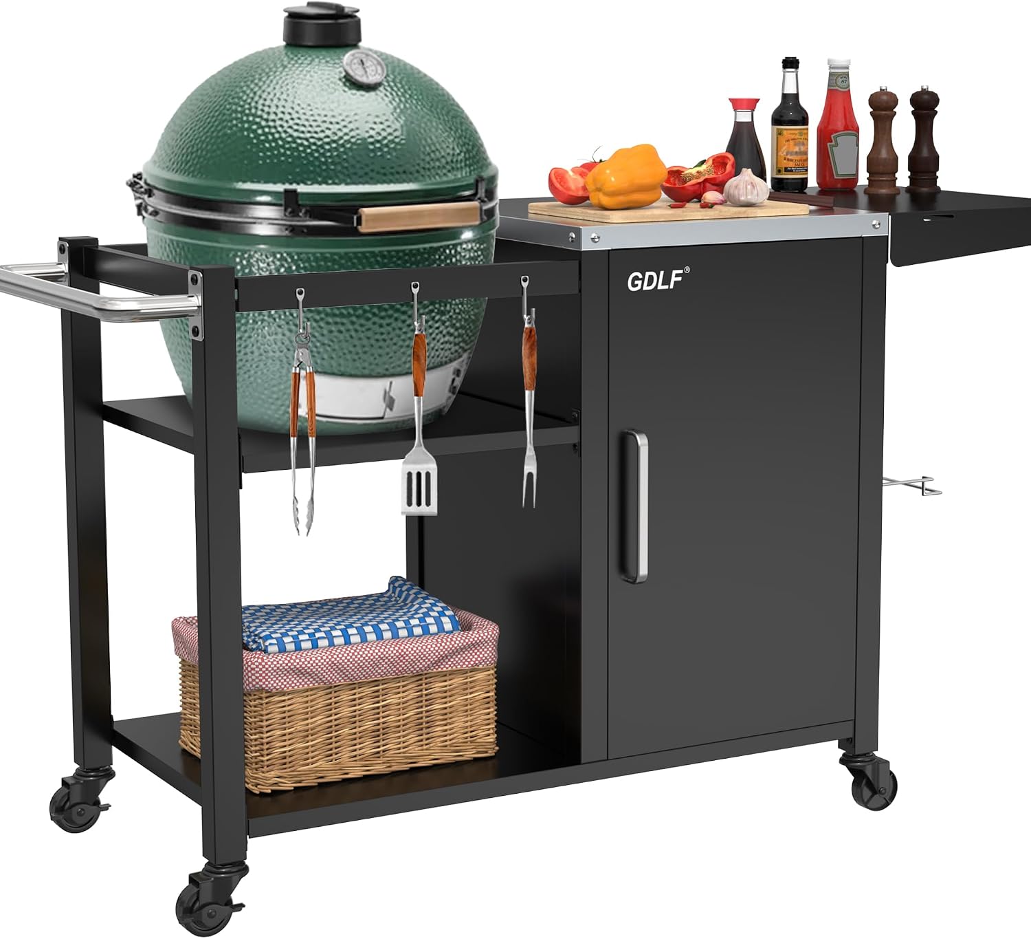GDLF Grill Table for Medium Big Green Egg, Metal Grill Stand