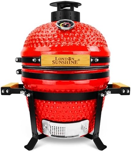 London Sunshine 13-Inch Ceramic Kamado Grill, Waterproof Vent Cap, Orange